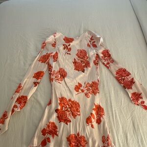 Meshki Pink Long-Sleeve Dress with Red Rose Print